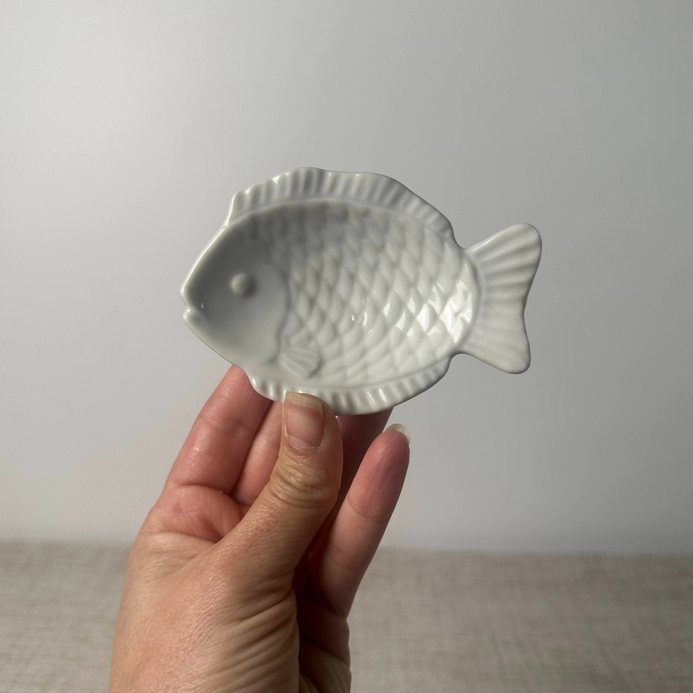 White Porcelain Fish Dish Small Coastal Trinket Sauce Bowl